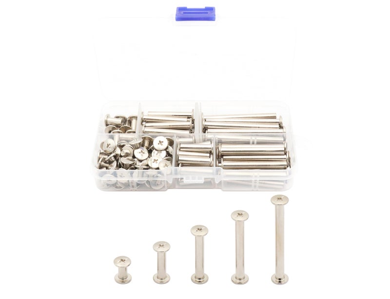 LBY 100pcs Phillips Chicago Screws, M5 x 10/20/30/40/50mm Binding Screw Posts, Book Screws, Binding Barrels and Screws Assortment Kit for Leather Saddles, Purses, Belt Repair, Nickel-Plated - Image 1